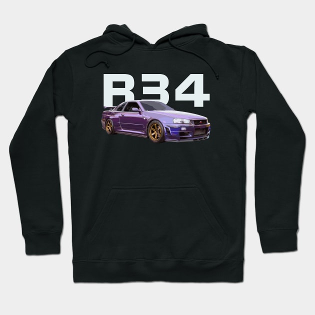 JDM CAR R34 bnr34 V-SPEC Midnight Purple III v-spec Hoodie by cowtown_cowboy